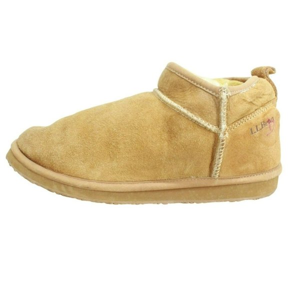 LL Bean Brown Suede Wicked Good Shearling Lined Slipper Ankle Boots Size 8 M - Picture 1 of 10